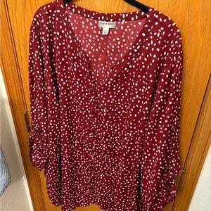 Catherines Red and White Patterned Blouse